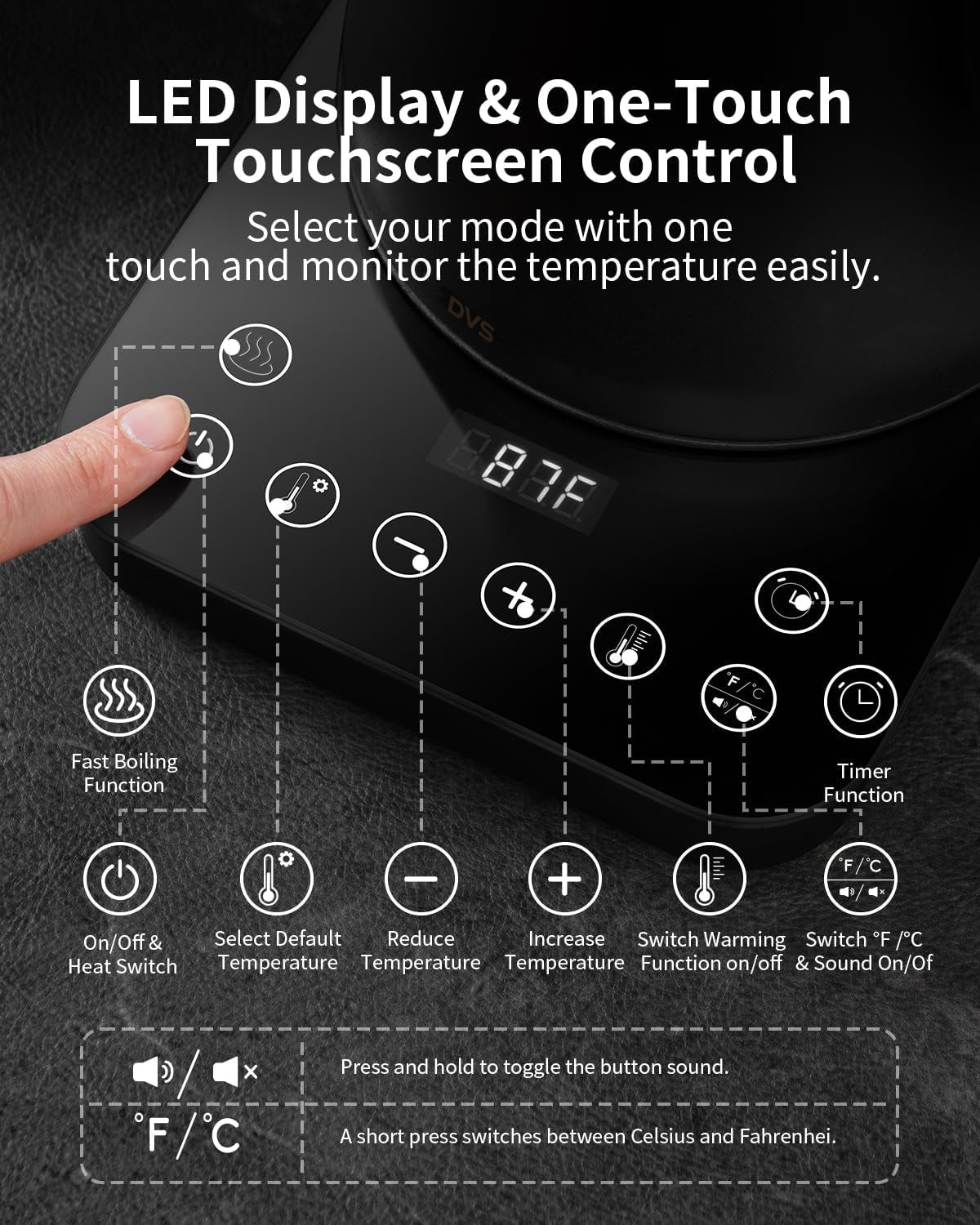 DVS Gooseneck Electric Kettle with 1-Degree Precision Temperature Control